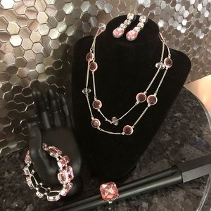 Faux Pink Diamond Necklace Earring Bracelet Ring